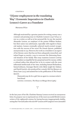 Economic Imperatives in Charlotte Lennox's Career As a Translator