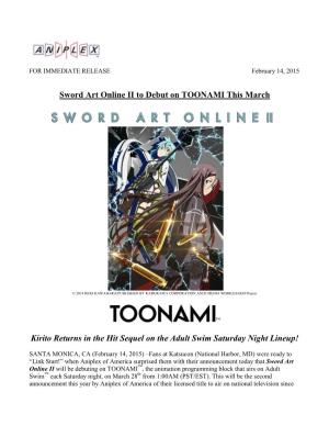 Sword Art Online II to Debut on TOONAMI This March