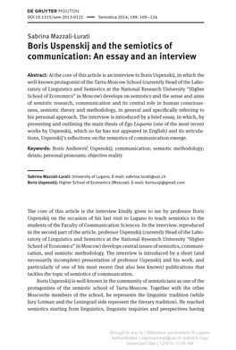 Boris Uspenskij and the Semiotics of Communication: an Essay and an Interview