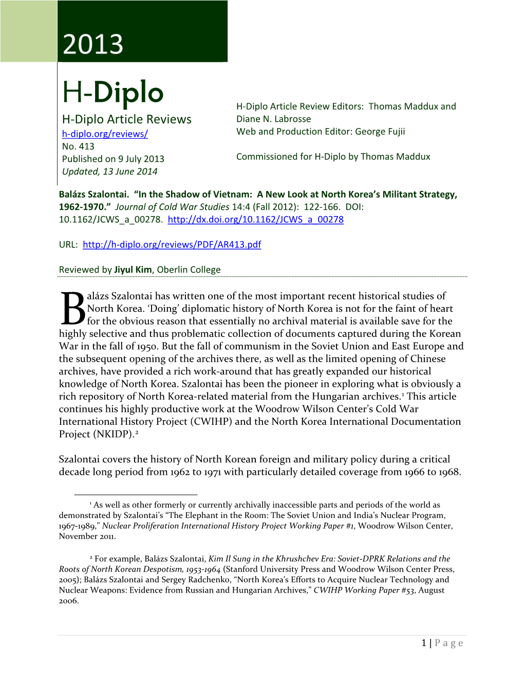 H-Diplo Article Review No