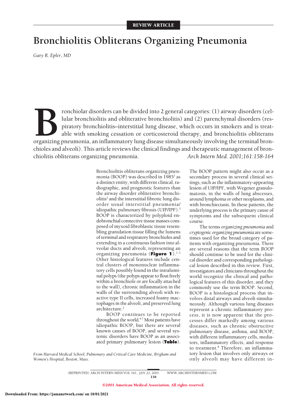 Bronchiolitis Obliterans Organizing Pneumonia