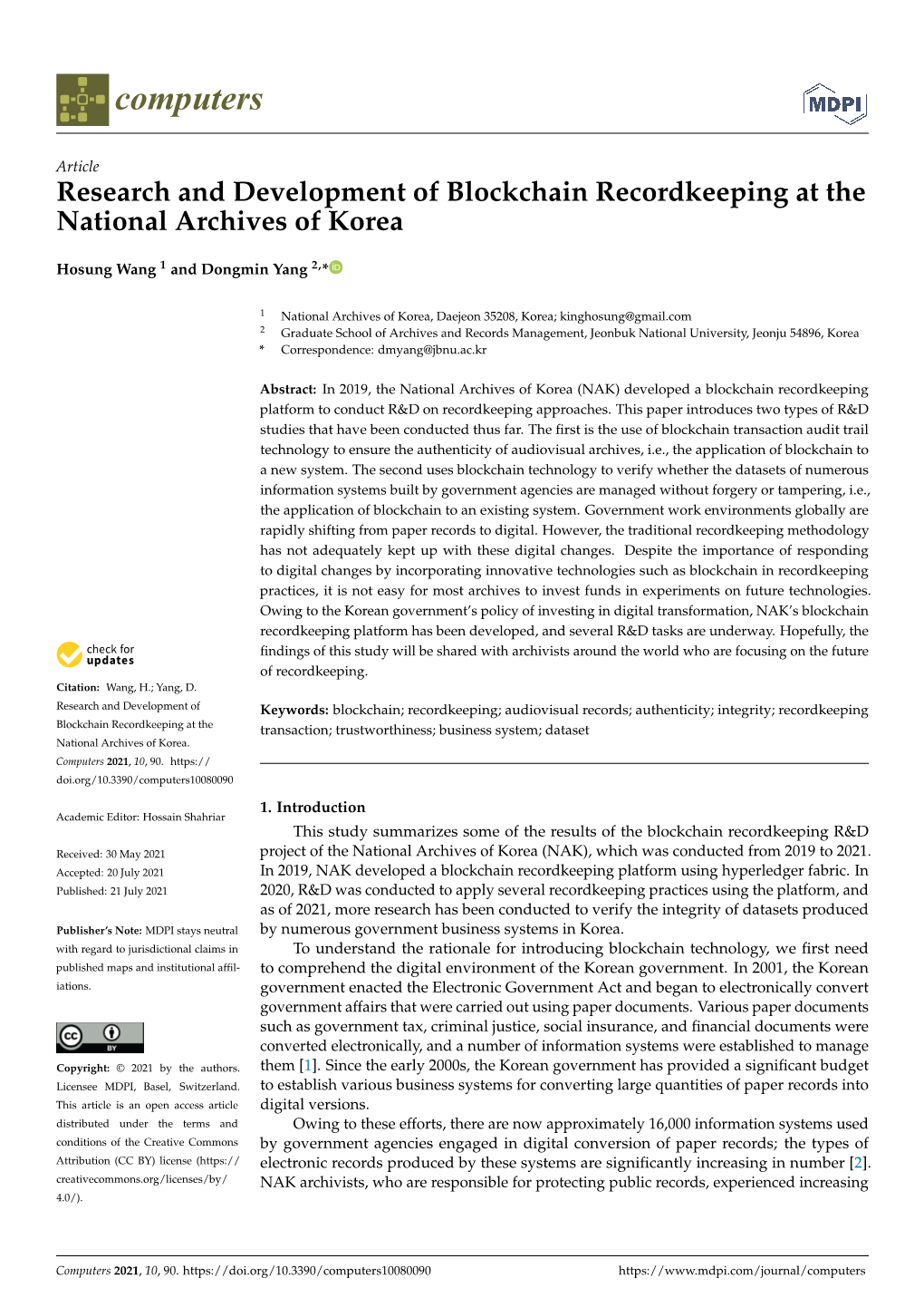 Research and Development of Blockchain Recordkeeping at the National Archives of Korea