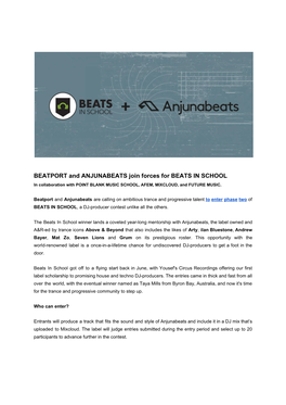 BEATPORT and ANJUNABEATS Join Forces for BEATS in SCHOOL in Collaboration with POINT BLANK MUSIC SCHOOL, AFEM, MIXCLOUD, and FUTURE MUSIC