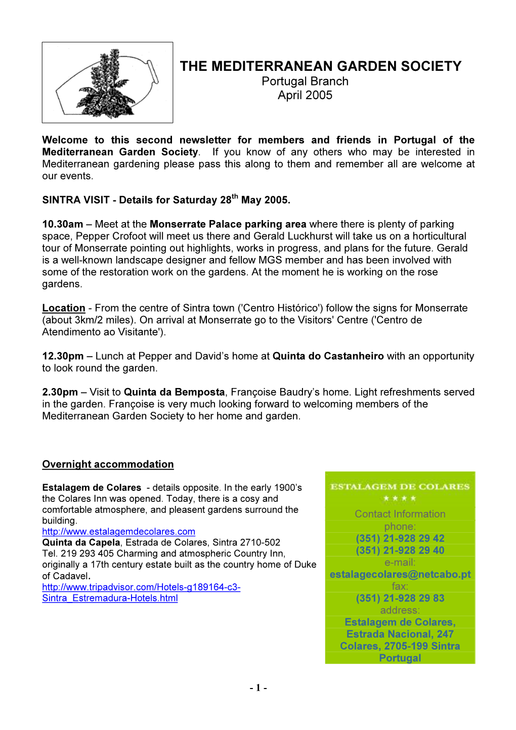 Newsletter No 2 April 2005