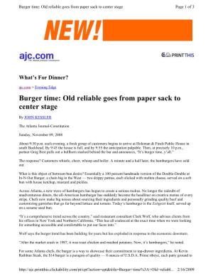 Burger Time: Old Reliable Goes from Paper Sack to Center Stage Page 1 of 3