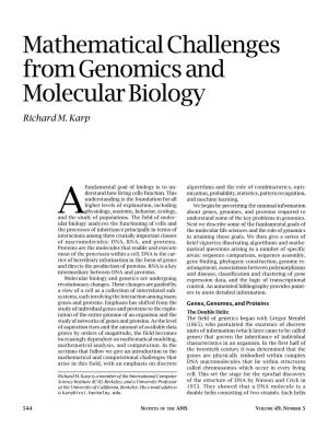Mathematical Challenges from Genomics and Molecular Biology Richard M