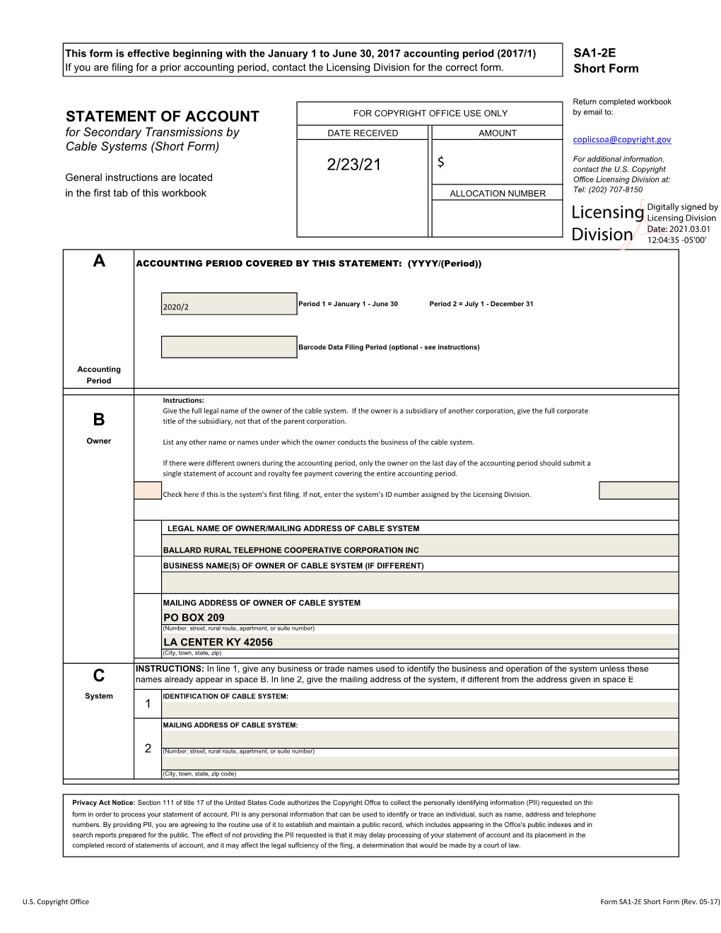 Licensing Division for the Correct Form