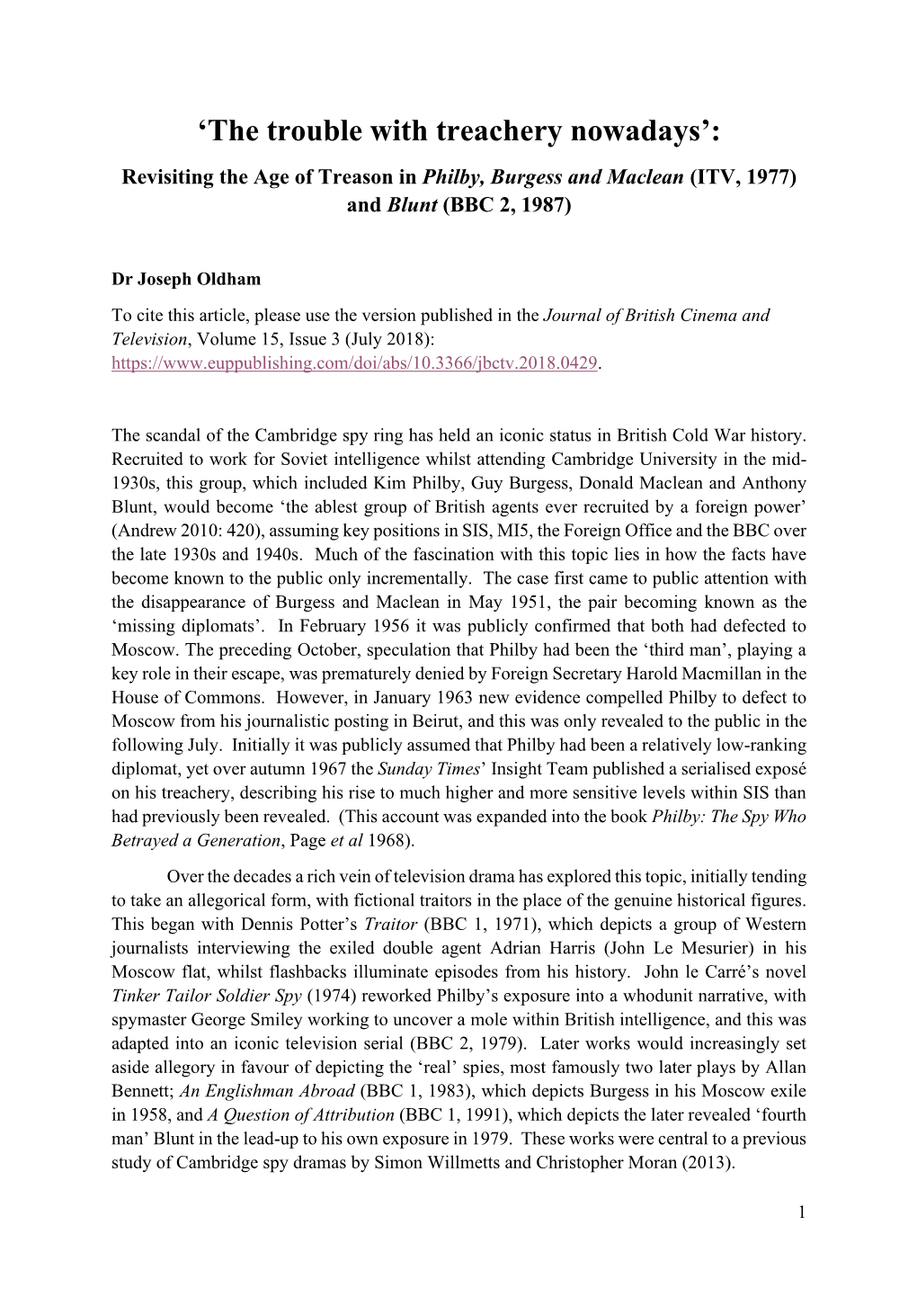 The Trouble with Treachery Nowadays”: Revisiting the Age of Treason