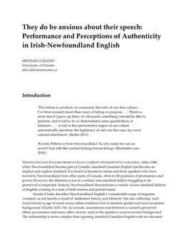 Performance and Perceptions of Authenticity in Irish-Newfoundland English