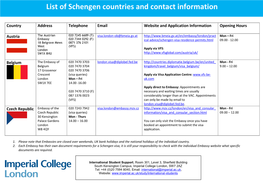 List of Schengen Countries and Contact Information