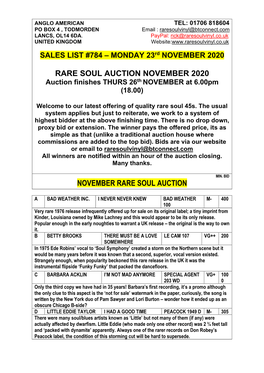 November Rare Soul Auction & a Bad Weather Inc