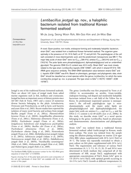 Lentibacillus Jeotgali Sp. Nov., a Halophilic Bacterium Isolated from Traditional Korean Fermented Seafood