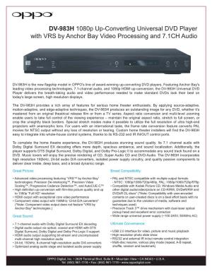 DV-983H 1080P Up-Converting Universal DVD Player with VRS by Anchor Bay Video Processing and 7.1CH Audio