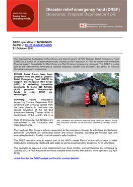 Disaster Relief Emergency Fund (DREF) Honduras: Tropical Depression 12-E