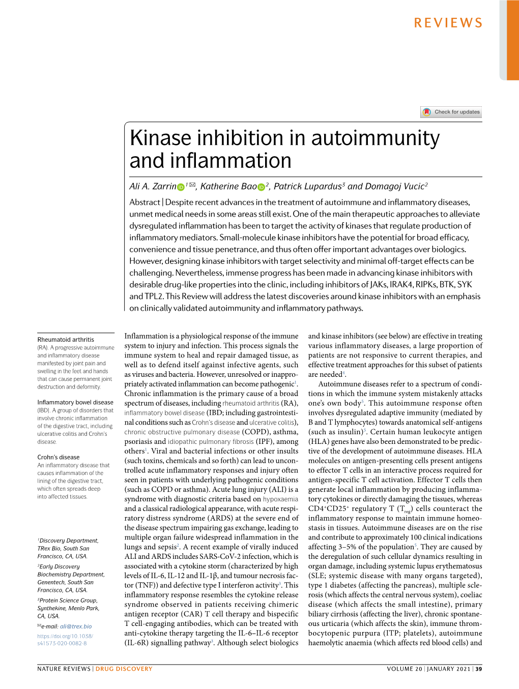 Kinase Inhibition in Autoimmunity and Inflammation