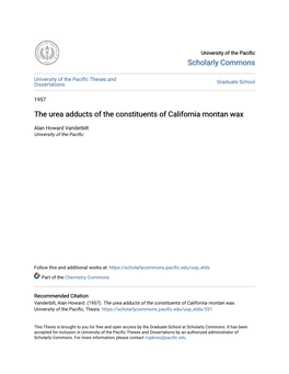 The Urea Adducts of the Constituents of California Montan Wax