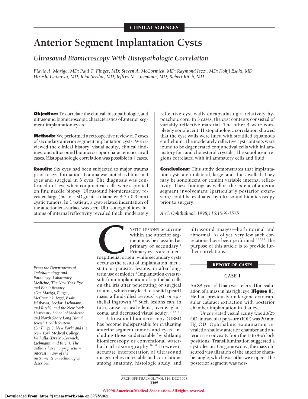 Anterior Segment Implantation Cysts: Ultrasound Biomicroscopy With