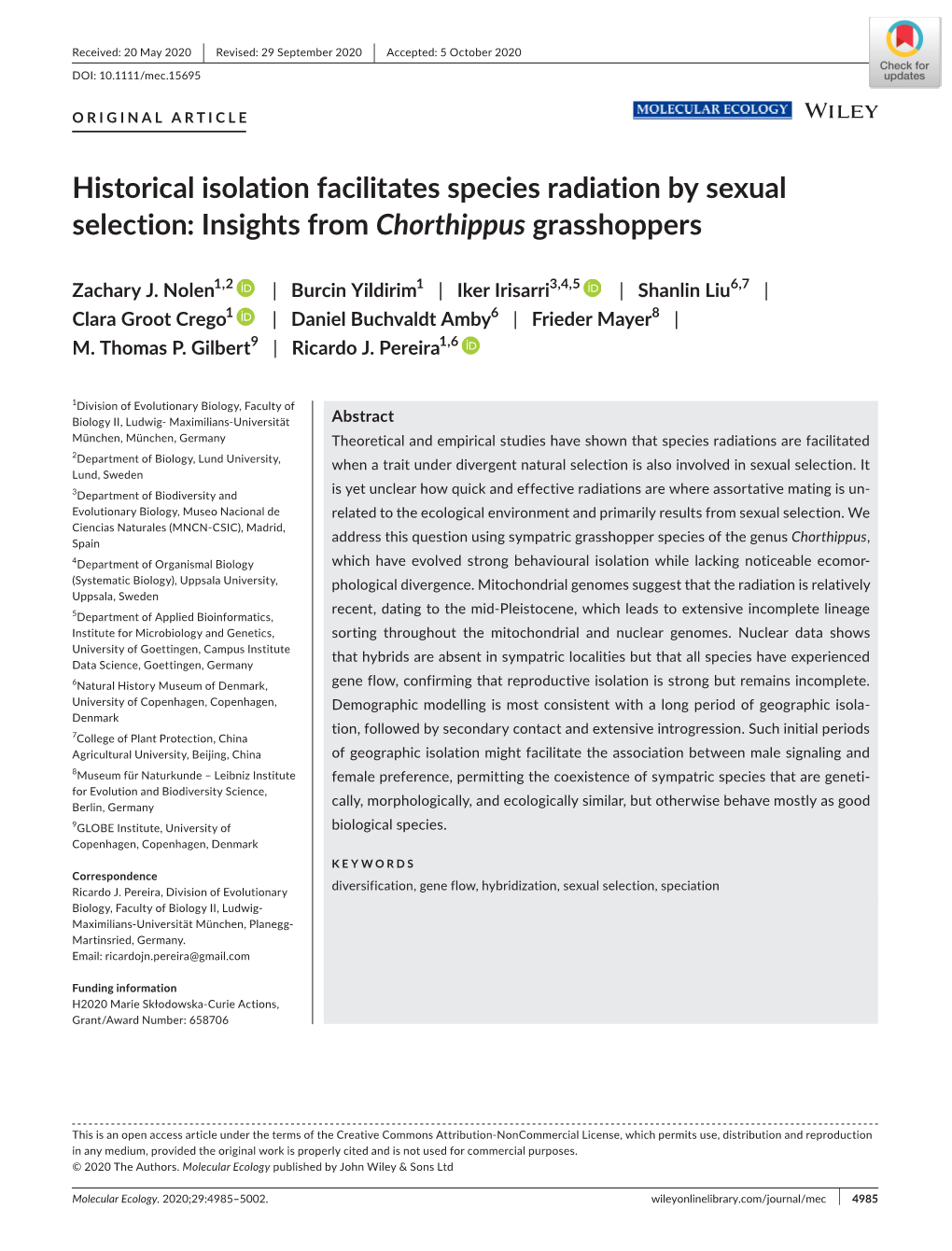 Historical Isolation Facilitates Species Radiation by Sexual Selection: Insights from Chorthippus Grasshoppers