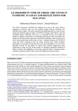 The Covid-19 Pandemic in Japan and Reflections for Malaysia