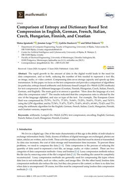 Comparison of Entropy and Dictionary Based Text Compression in English, German, French, Italian, Czech, Hungarian, Finnish, and Croatian