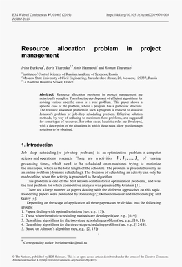 Resource Allocation Problem in Project Management