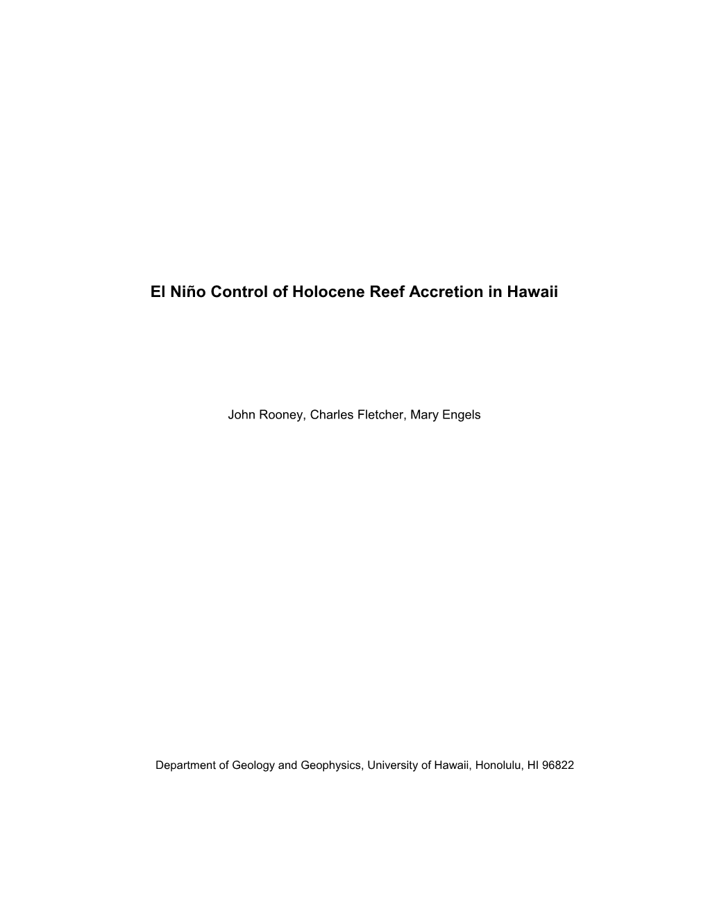 El Niño Control of Holocene Reef Accretion in Hawaii