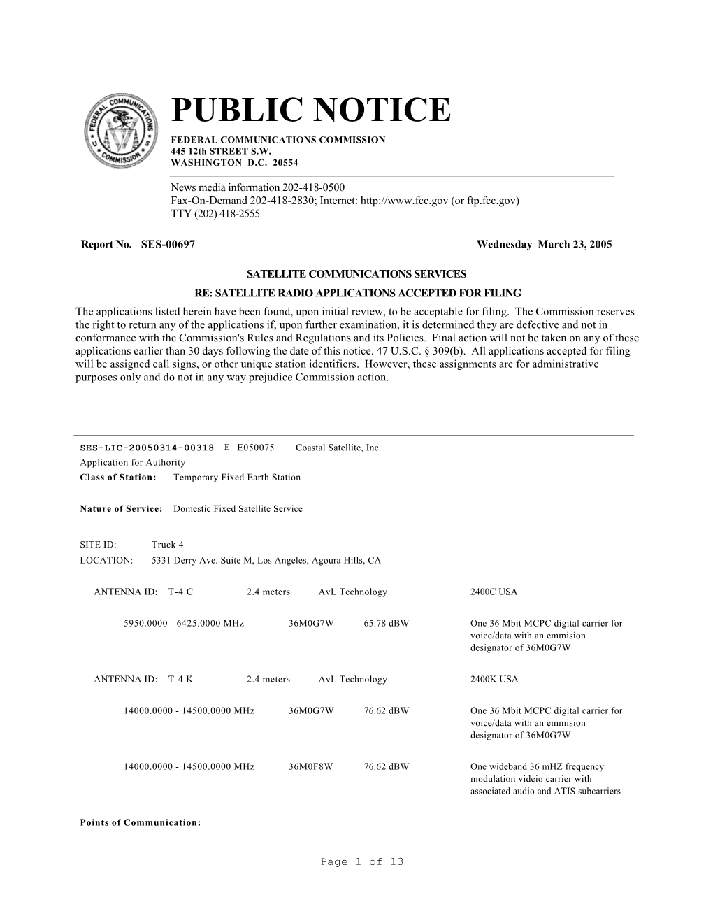 PUBLIC NOTICE FEDERAL COMMUNICATIONS COMMISSION 445 12Th STREET S.W