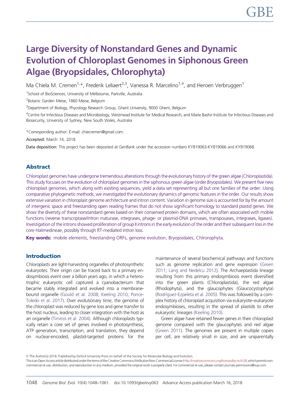 Large Diversity of Nonstandard Genes and Dynamic Evolution of Chloroplast Genomes in Siphonous Green Algae (Bryopsidales, Chlorophyta)