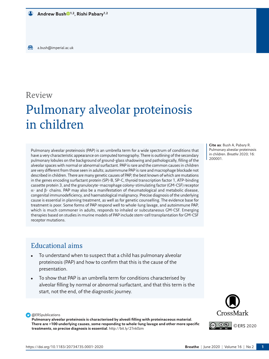 Pulmonary Alveolar Proteinosis in Children