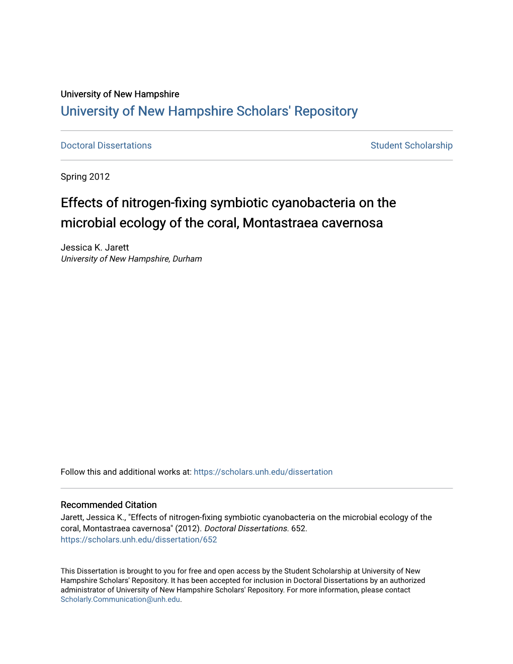 Effects of Nitrogen-Fixing Symbiotic Cyanobacteria on the Microbial Ecology of the Coral, Montastraea Cavernosa