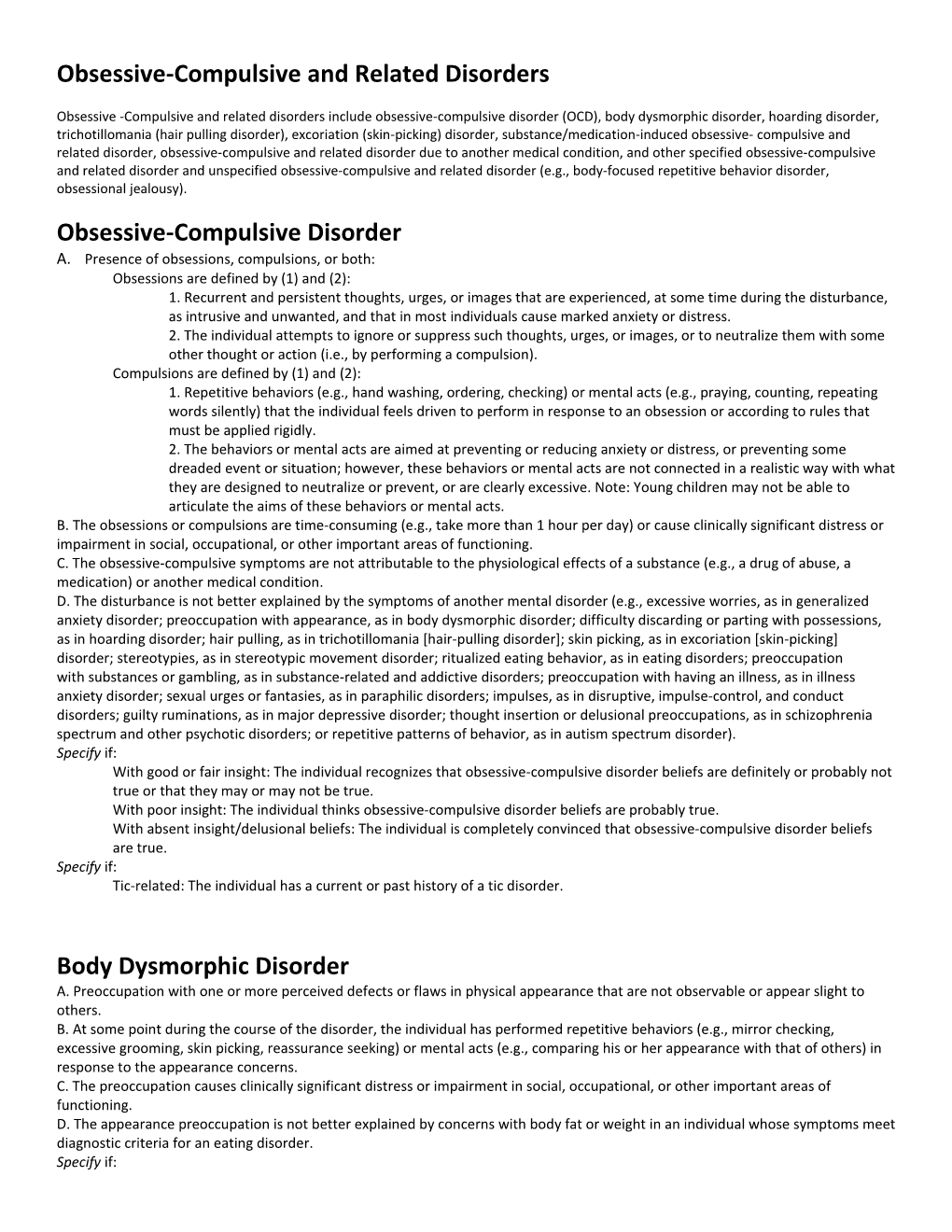 Obsessive-Compulsive and Related Disorders