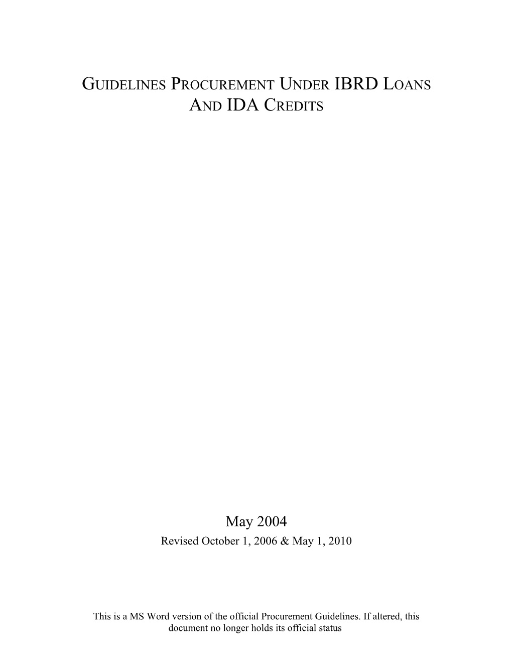 Guidelines Procurement Under IBRD Loans and IDA Credits s1