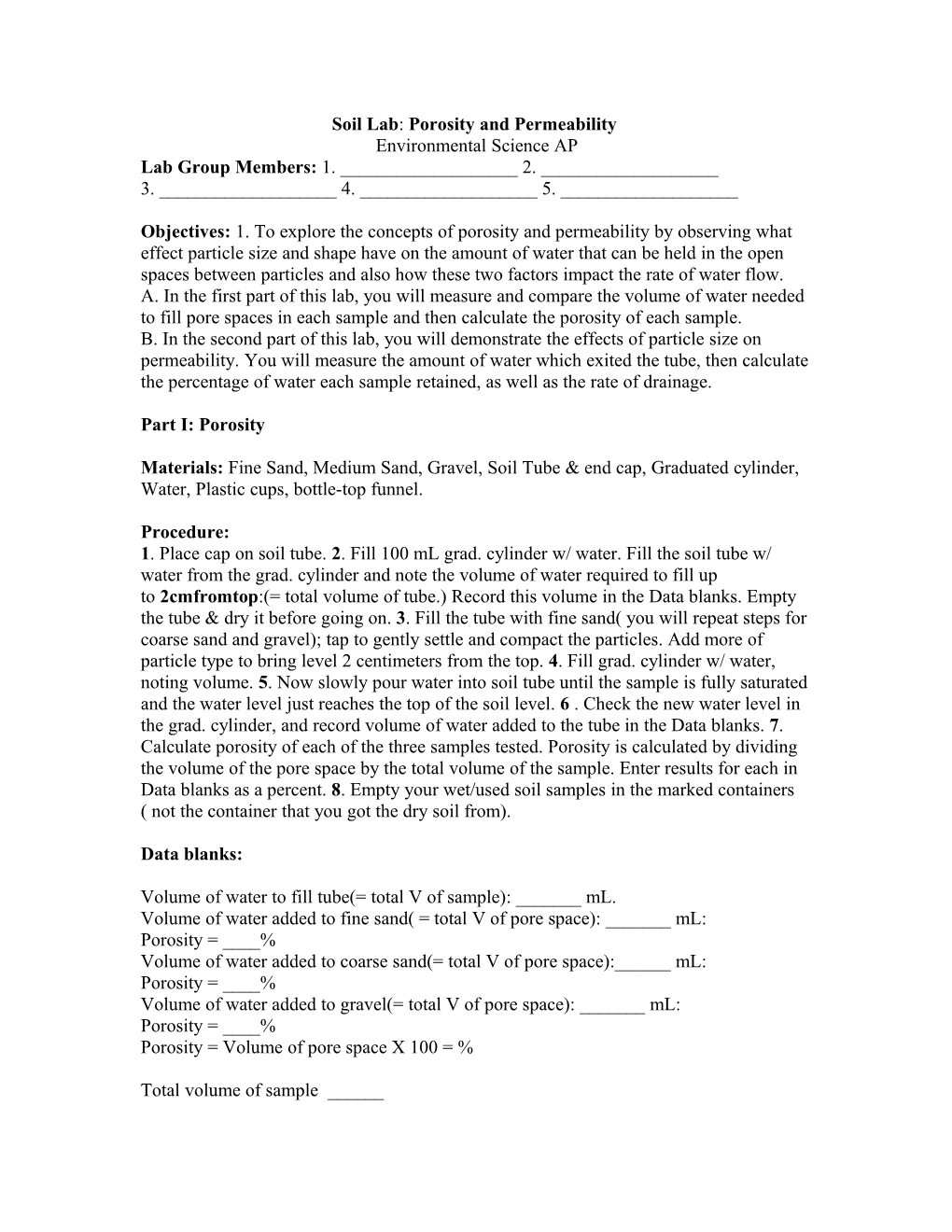 Soil Lab: Porosity And Permeability