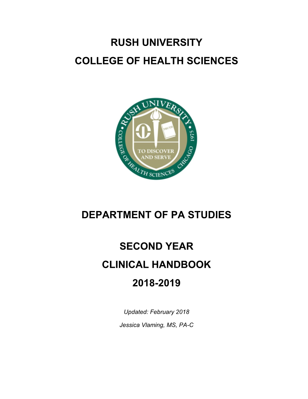 Department of Pa Studies Second Year Clinical Handbook 2018-2019