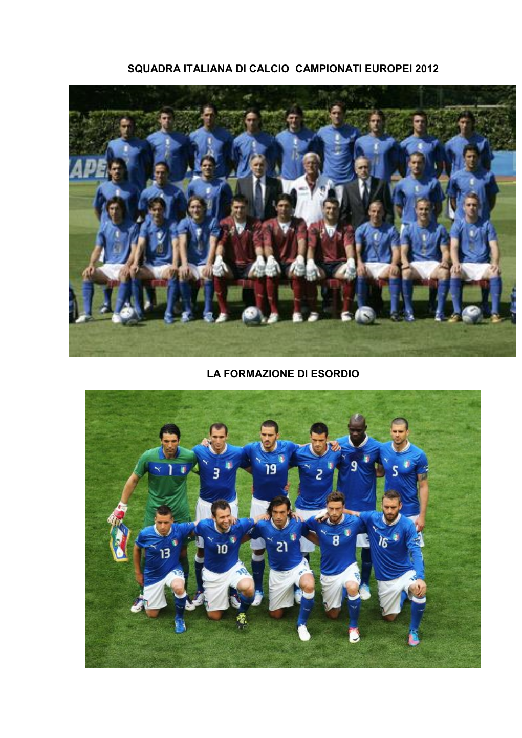 Squadra Italiana Di Calcio Campionati Europei 2012 La