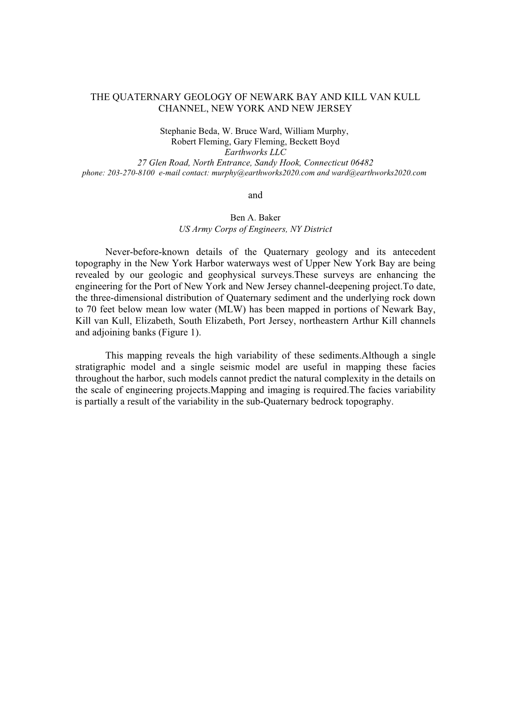 The Quaternary Geology of Newark Bay and Kill Van Kull Channel, New York and New Jersey