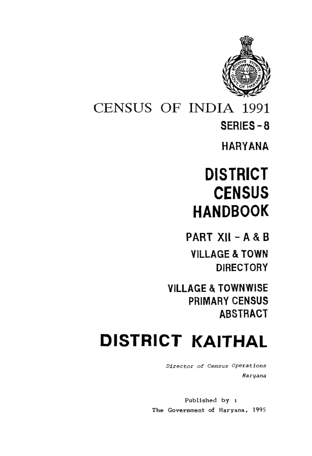 Village & Townwise Primary Census Abstract, Kaithal, Part