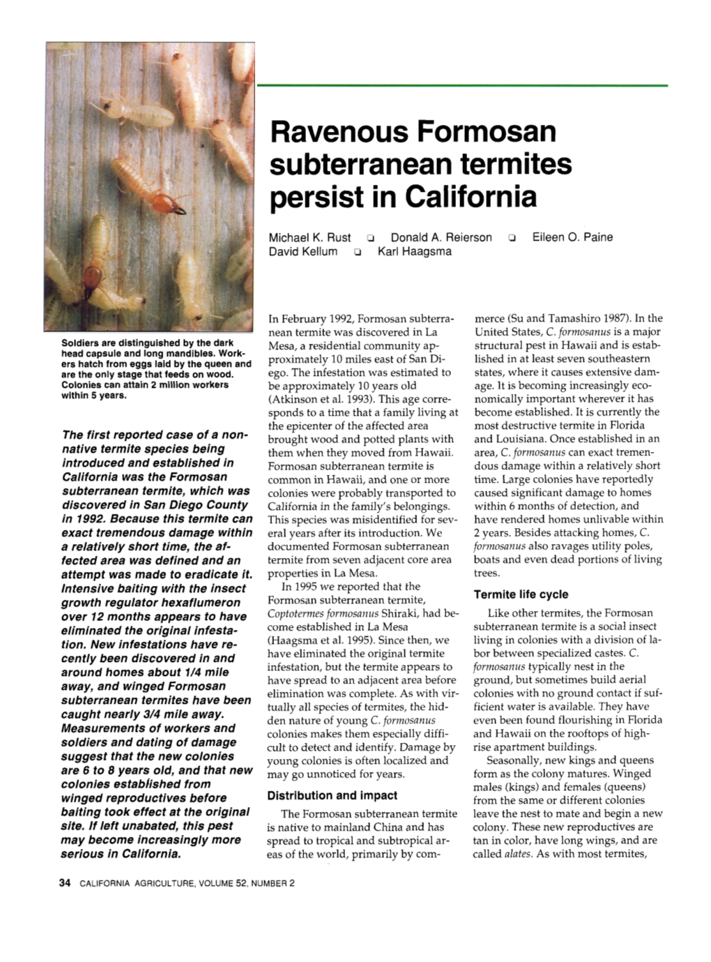 An Overview of the Formosan Subterranean Termite