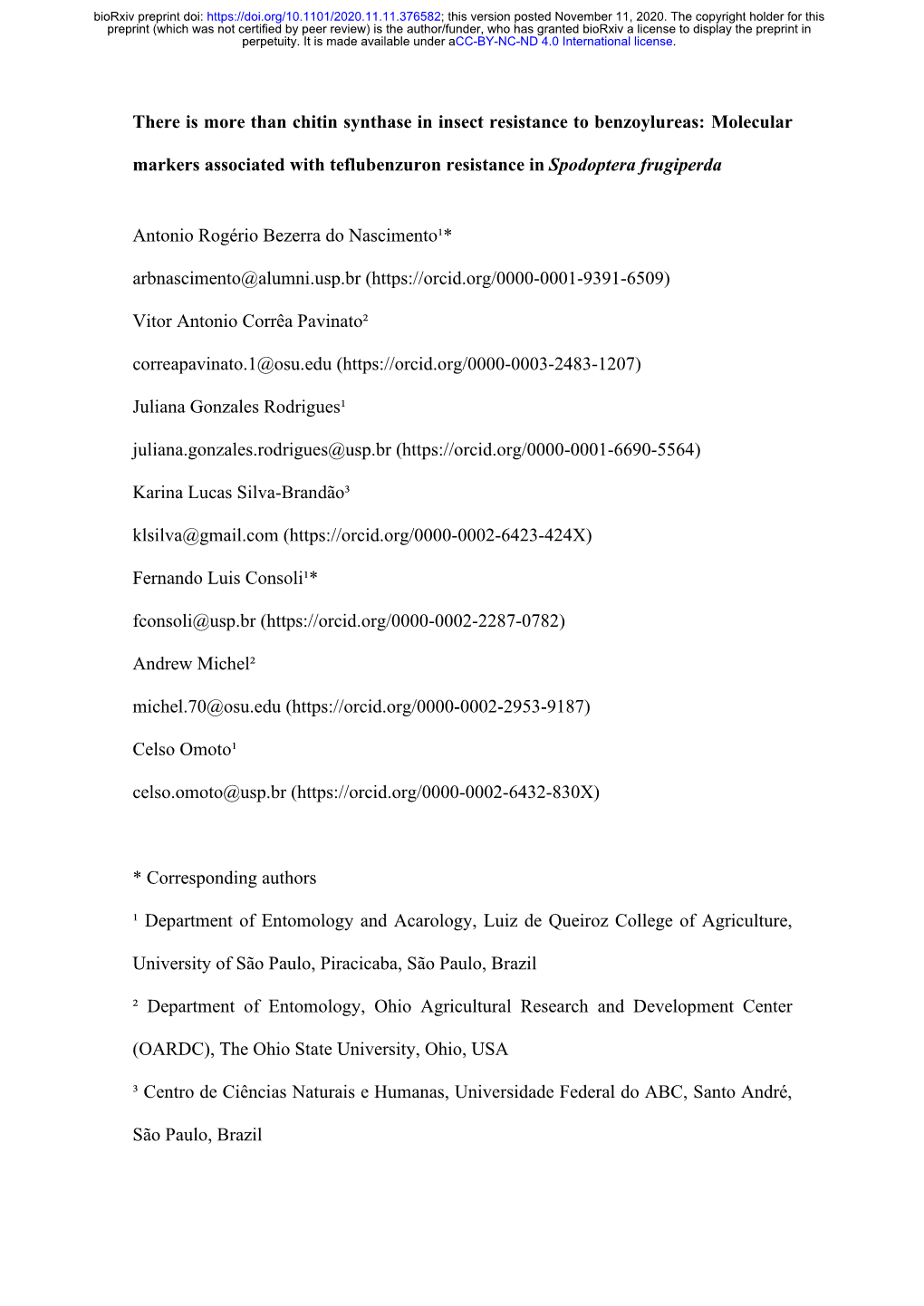 There Is More Than Chitin Synthase in Insect Resistance to Benzoylureas: Molecular Markers Associated with Teflubenzuron Resista