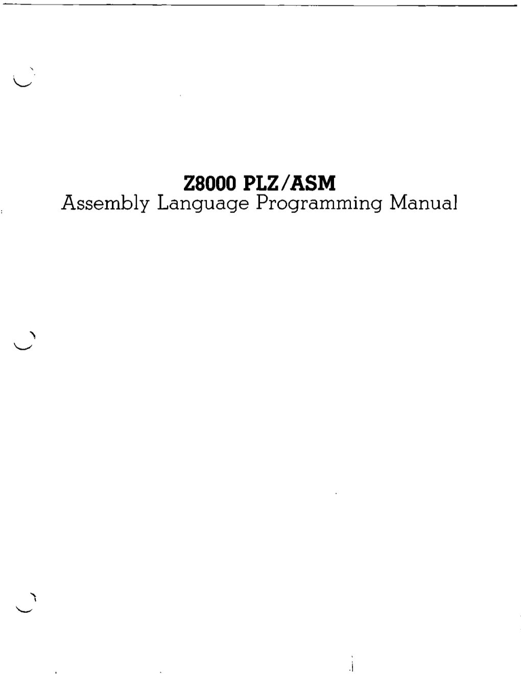 Z8000 PLZ/ASM Assembly Language Programming Manual