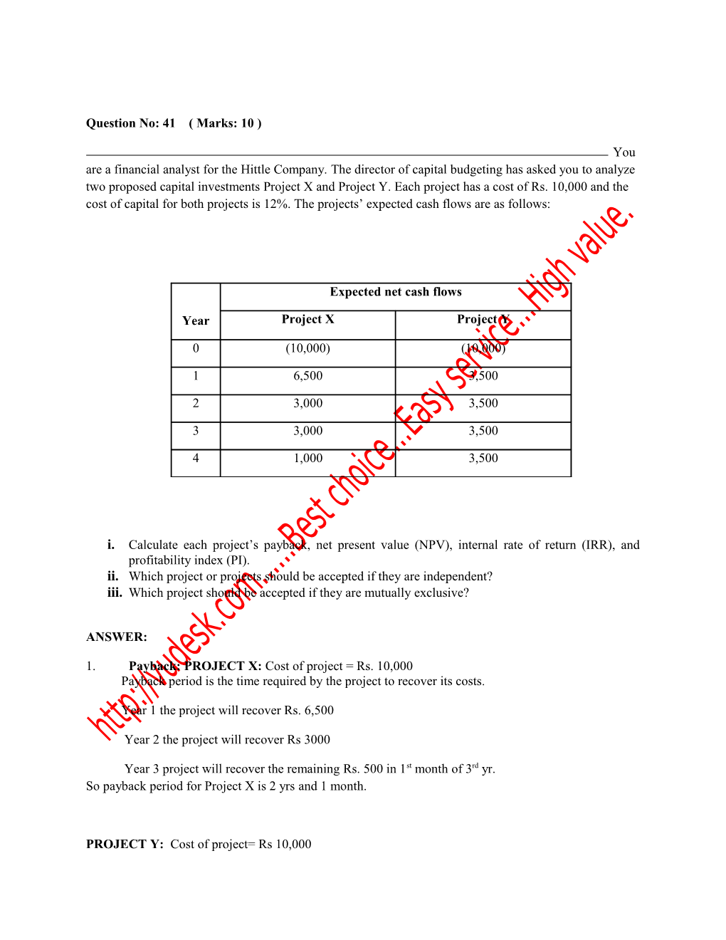 Ii. Which Project Or Projects Should Be Accepted If They Are Independent?