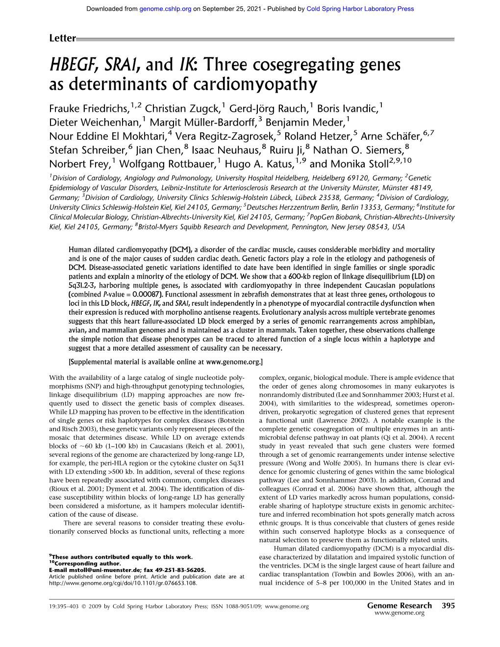 HBEGF, SRA1, and IK: Three Cosegregating Genes As Determinants of Cardiomyopathy