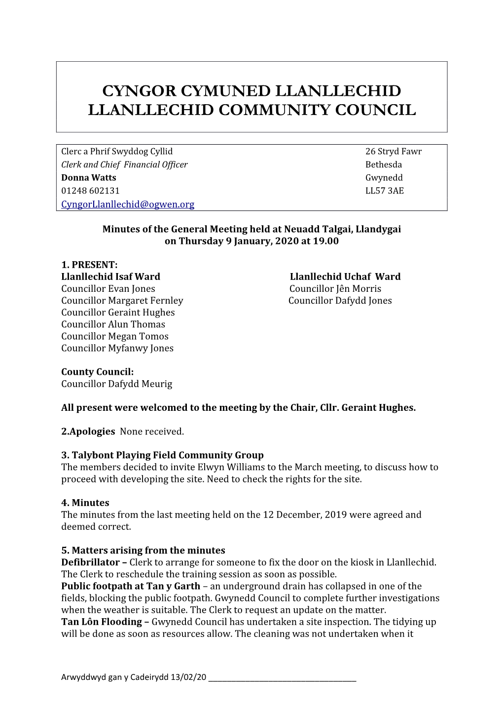 Cyngor Cymuned Llanllechid Llanllechid Community Council