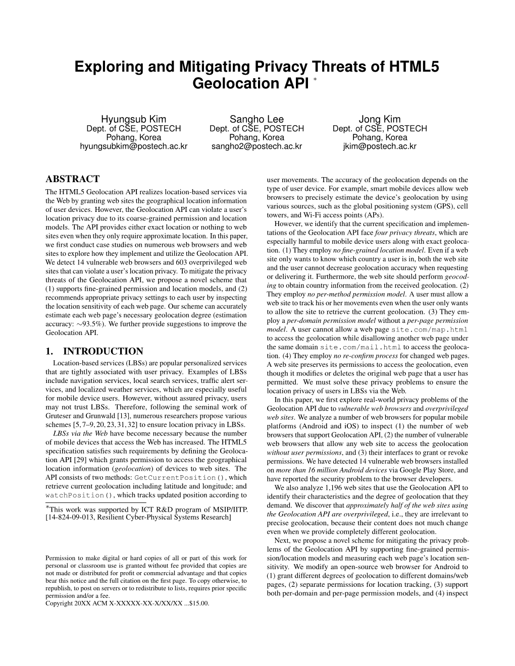 Exploring and Mitigating Privacy Threats of HTML5 Geolocation API ∗