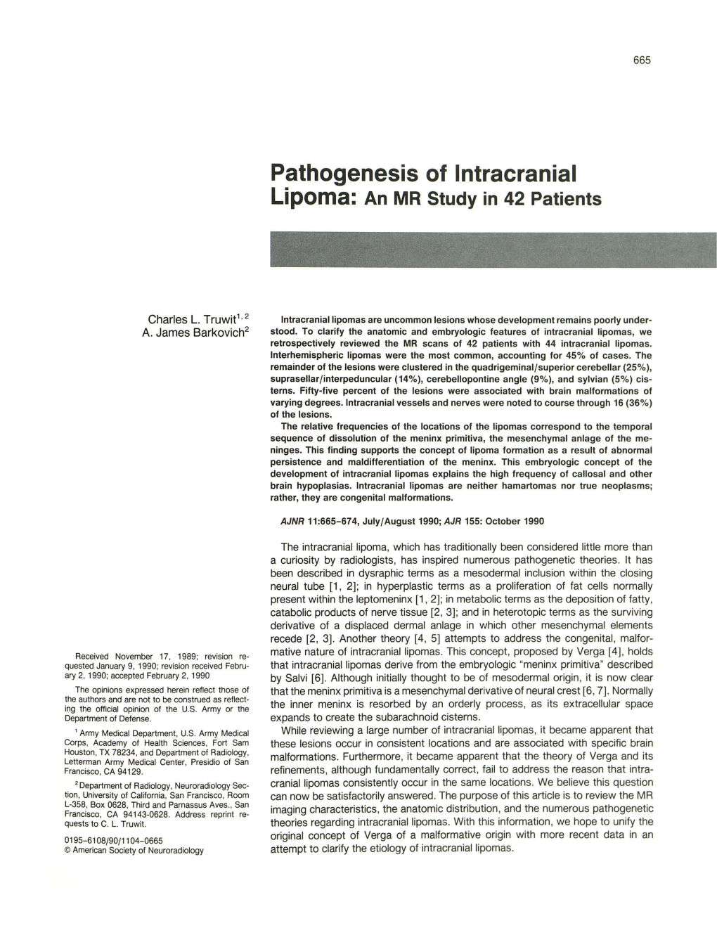 Pathogenesis of Intracranial Lipoma: an MR Study in 42 Patients