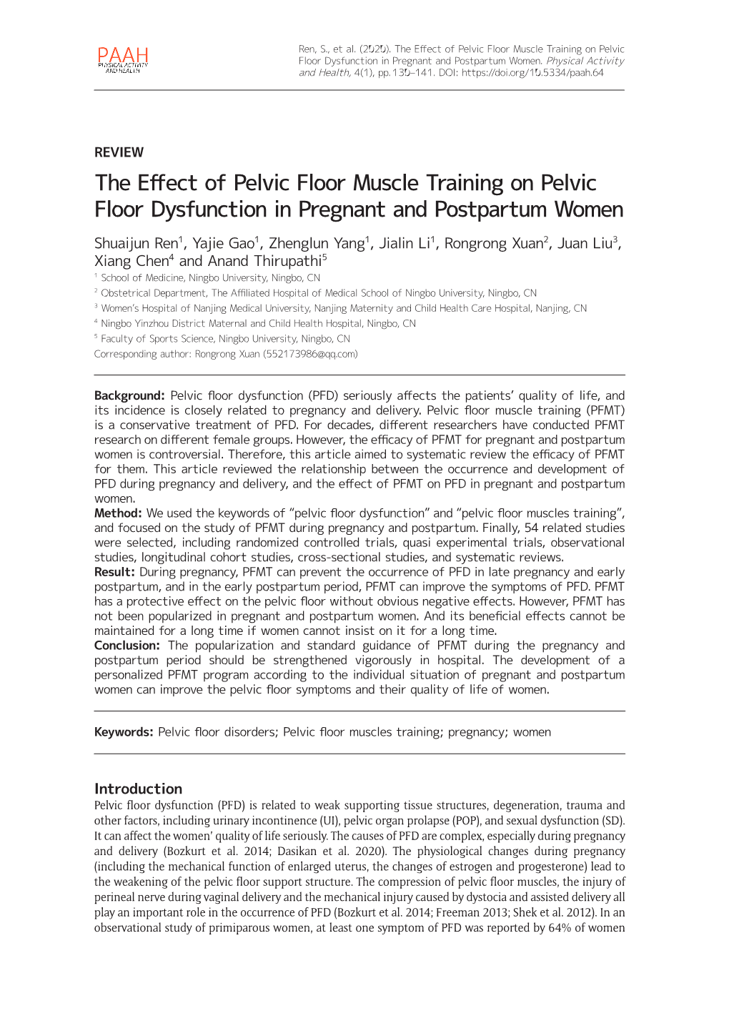 The Effect of Pelvic Floor Muscle Training on Pelvic Floor Dysfunction in Pregnant and Postpartum Women