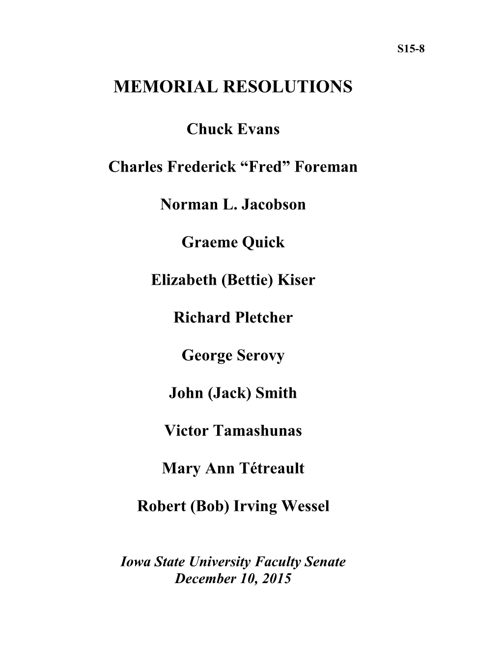 Memorial Resolutions