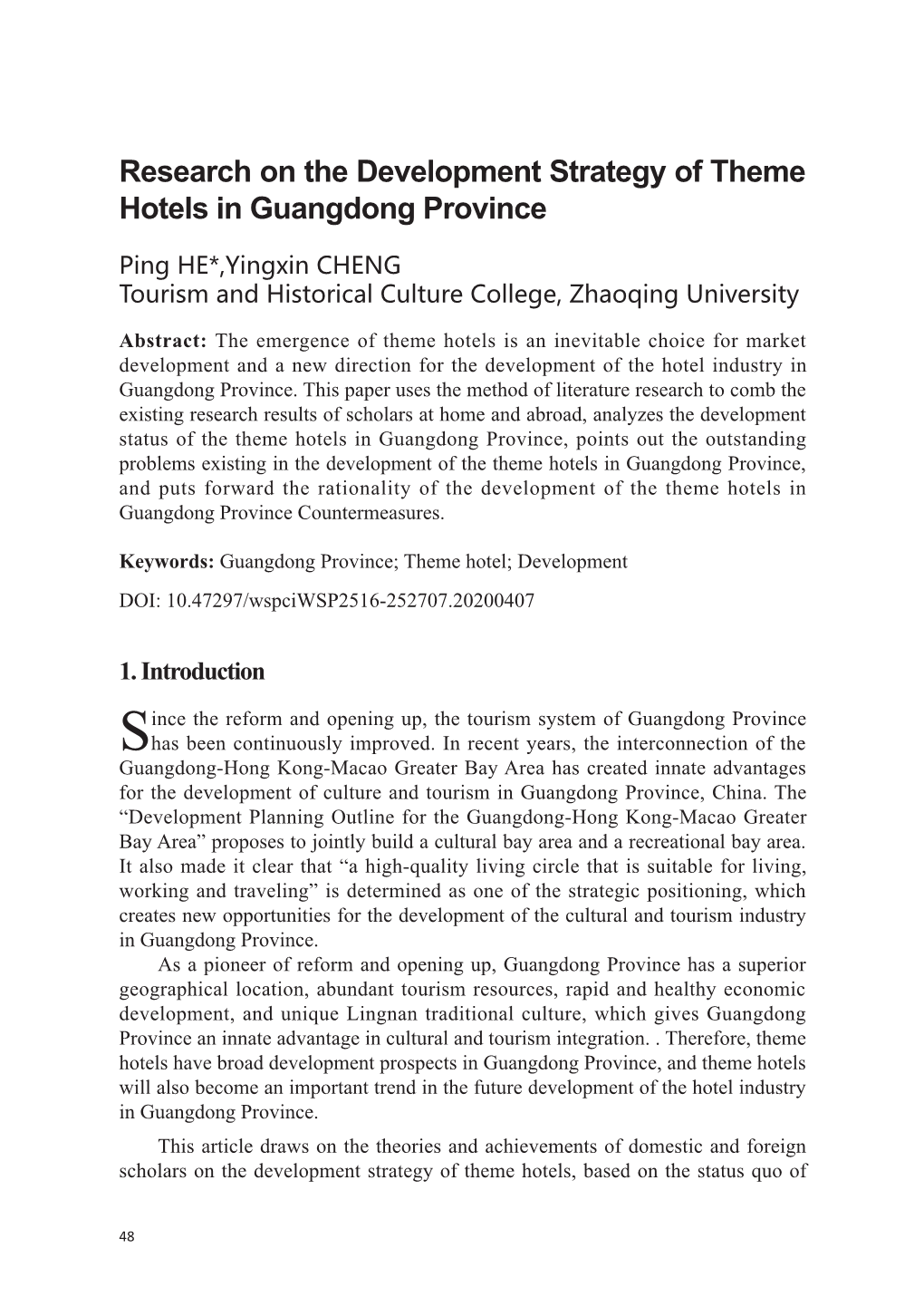 Research on the Development Strategy of Theme Hotels in Guangdong Province