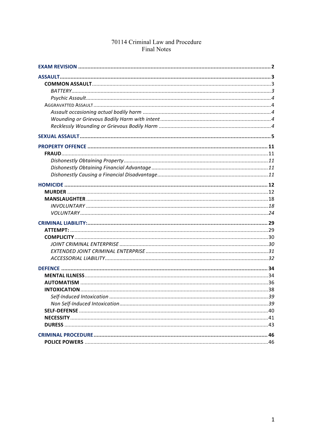 1 70114 Criminal Law and Procedure Final Notes