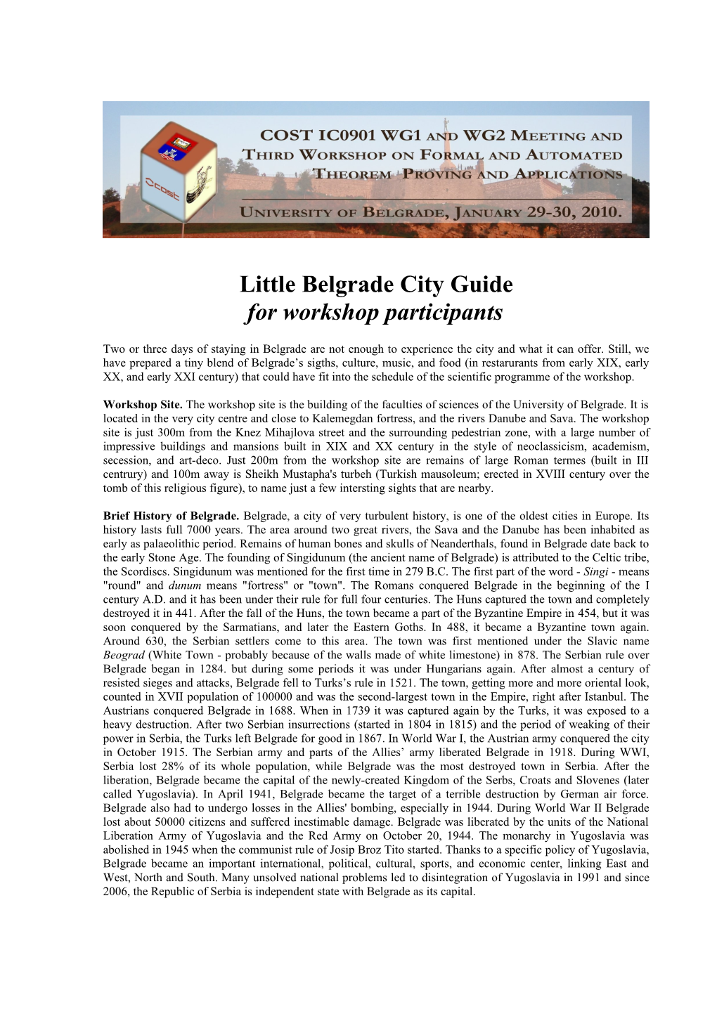 Little Belgrade City Guide for Workshop Participants